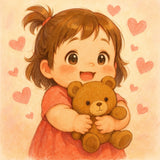 Cute Baby Girl With Teddy Bear Nursery Wall Art Print | Kids Room Decor | Baby Shower Gift | Cute Nursery Illustration