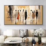 Abstract Modern People Landscape Oil Painting On Canvas Large Wall Art Walking In The Street Painting Minimalist Living Room Art