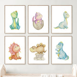 Cute Cartoon Dinosaur Baby Wall Art Canvas Painting