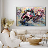Handmade Oil Painting Canvas Wall Art Decoration Motorcycle Biker Sports Picture For Boy Girl Club Decoration Gifts Decor No Framed