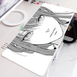 Black and White Anime Girl Table Mat Large Mouse Pad Office Keyboard Edge Locking Desk Mat Gaming Accessories Non-slip Mousepad