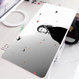 Black and White Anime Girl Table Mat Large Mouse Pad Office Keyboard Edge Locking Desk Mat Gaming Accessories Non-slip Mousepad