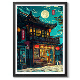 Japanese Tokyo Teahouse Cartoon Canvas Print Anime City Street Cafe Scene Wall Art Poster for Modern Living Room Home Decor Gift