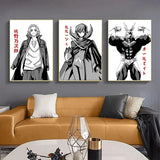 Japan Retro Anime Demon Slayer Poster My Hero Academia Jujutsu Kaisen Wallpaper Canvas Black and White Wall Art Kids Room Decor
