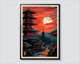 Rainy Tokyo Japanese Woodblock Tea Emple Print  Anime City Poster Wall Art Decor Gift Living Room Bedroom Decorative Pictures