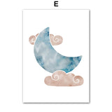 Acquerello Astronauta Rocket Earth Stars Moon Wall Art Poster