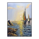 Sea Boat Handmade Painting Artwork Oil Paintings Living Room Canvas Modern Pictures Landscape Wall Art Home Living Room Decor No Framed