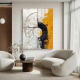 Large Texture Handmade Painting Orange Abstract Art Modern Circle Wall Art Black Textured Art Original Minimalist Oil Painting