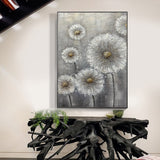 Real Handmade Texture White Flower Plant Grey Canvas Oil Paintings Large Wall Art Picture For Home Decor Painting Gift Artwork