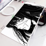 Black and White Anime Girl Table Mat Large Mouse Pad Office Keyboard Edge Locking Desk Mat Gaming Accessories Non-slip Mousepad