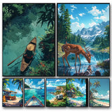 Sea Summer Landscape Bar Anime Wall Art Poster Blue Cabin Beach Forest Canvas Painting Print Picture Living Room Modern Decor