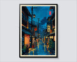 Rainy Tokyo Japanese Woodblock Tea Emple Print  Anime City Poster Wall Art Decor Gift Living Room Bedroom Decorative Pictures