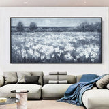 Handmade Oil Painting Canvas Wall Art Decoration Modern Black And White Landscape Little White Flowers For Home Living Room Decor Rolled Frameless Unstretched Painting
