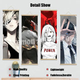 Chainsaw Man Anime Poster Wooden-framed Scroll Painting HD Quality Wall Art Retro Posters for Home Room Wall Decor