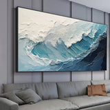 New Abstract Large Size Handmade Oil Painting Blue White Ocean Waves Texture Landscape Painting For Living Room Art Wall Decoration