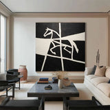 Handmade Oil Painting Canvas Wall Art Decoration Black And White Animal Horse Success Comes Immediately For Home Living Room Decor Rolled Frameless Unstretched Painting