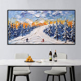 High Quality Sports Winter Skiing Handmade Oil Painting Knife Thick Oil Cedar Landscape Large Canvas Art Showpiece For Home Decoration Living Room Wall Picture
