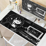 Anime Girl Non-Slip Mouse Pad Large Gaming Mousepad Keyboard Pad Laptop Computer Desk Pad Black White Extended Mouse Mat Carpet