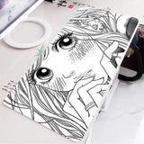 Black and White Anime Girl Table Mat Large Mouse Pad Office Keyboard Edge Locking Desk Mat Gaming Accessories Non-slip Mousepad