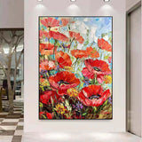 Handmade Painting Thick Oil Red Flowers Artwork Oil Paintings Living Room Canvas Modern Pictures Landscape Wall Art Home Living Room Decor No Framed