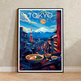 Rainy Tokyo Japanese Woodblock Tea Emple Print  Anime City Poster Wall Art Decor Gift Living Room Bedroom Decorative Pictures