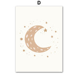 Boho Cartoon Bear Rabbit Alpaca Moon Rainbow Wall Art Canvas