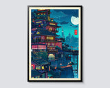 Japanese Tokyo Teahouse Cartoon Canvas Print Anime City Street Cafe Scene Wall Art Poster for Modern Living Room Home Decor Gift