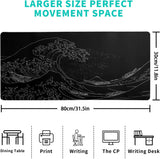 Japanese Sea Wave Large Mouse Pad, Anime Black Gaming, Extended Mat Desk Pad, 3mm Thick Long Non-Slip Rubber Base Mice Pad