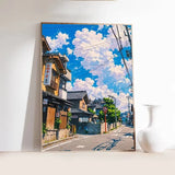 Japanese Tokyo Teahouse Cartoon Canvas Print Anime City Street Cafe Scene Wall Art Poster for Modern Living Room Home Decor Gift