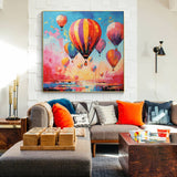 Handmade Oil Painting Canvas Wall Art Decoration Girlish Heart Romantic Hot Air Balloon Landscape Home Living Room Decor Rolled Frameless Unstretched Painting