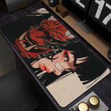 Gamer Mouse Pad Oni Devil Mask Rubber Mouse Mat Anime Girls Large Gaming Mousepad Game HD Print Keyboard Pad Non-Slip Desk Mat