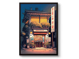 Japanese Tokyo Teahouse Cartoon Canvas Print Anime City Street Cafe Scene Wall Art Poster for Modern Living Room Home Decor Gift