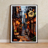 Rainy Tokyo Japanese Woodblock Tea Emple Print  Anime City Poster Wall Art Decor Gift Living Room Bedroom Decorative Pictures
